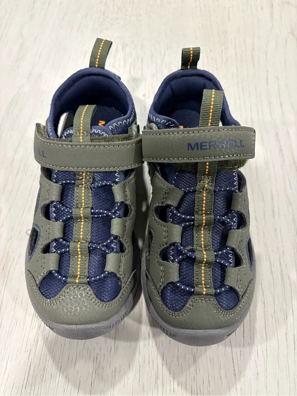Merrell Kids Olive and Navy Hook-and-Loop Sport Sandals